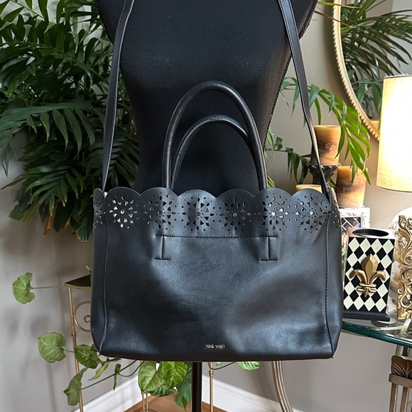 Nine West Black Scalloped Tote - Picture 1 of 14